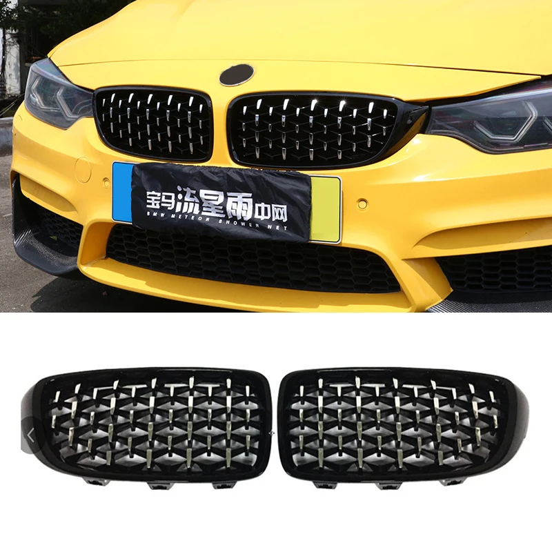 A Pair Car Front Bumper Kidney Grille For BMW F32 F33 F36 F80 F82 F83 M3 M4 Diamond Style Racing Grills Car Styling Accessories