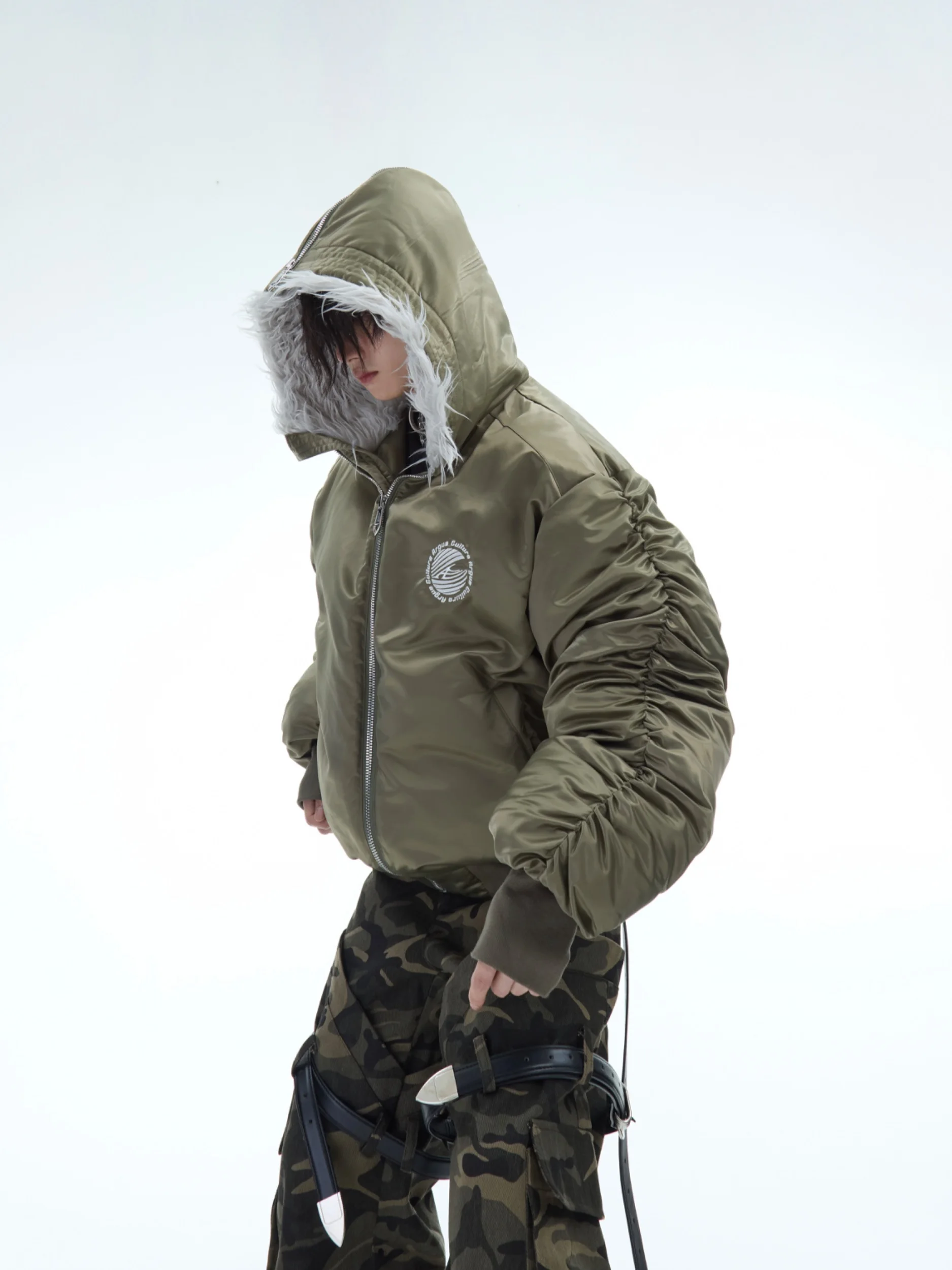 Thickened Plush Bomber Jacket Men's Fashion Urban Style Zipper Closure Warm Cotton Inner  Standard Fit Pure Color