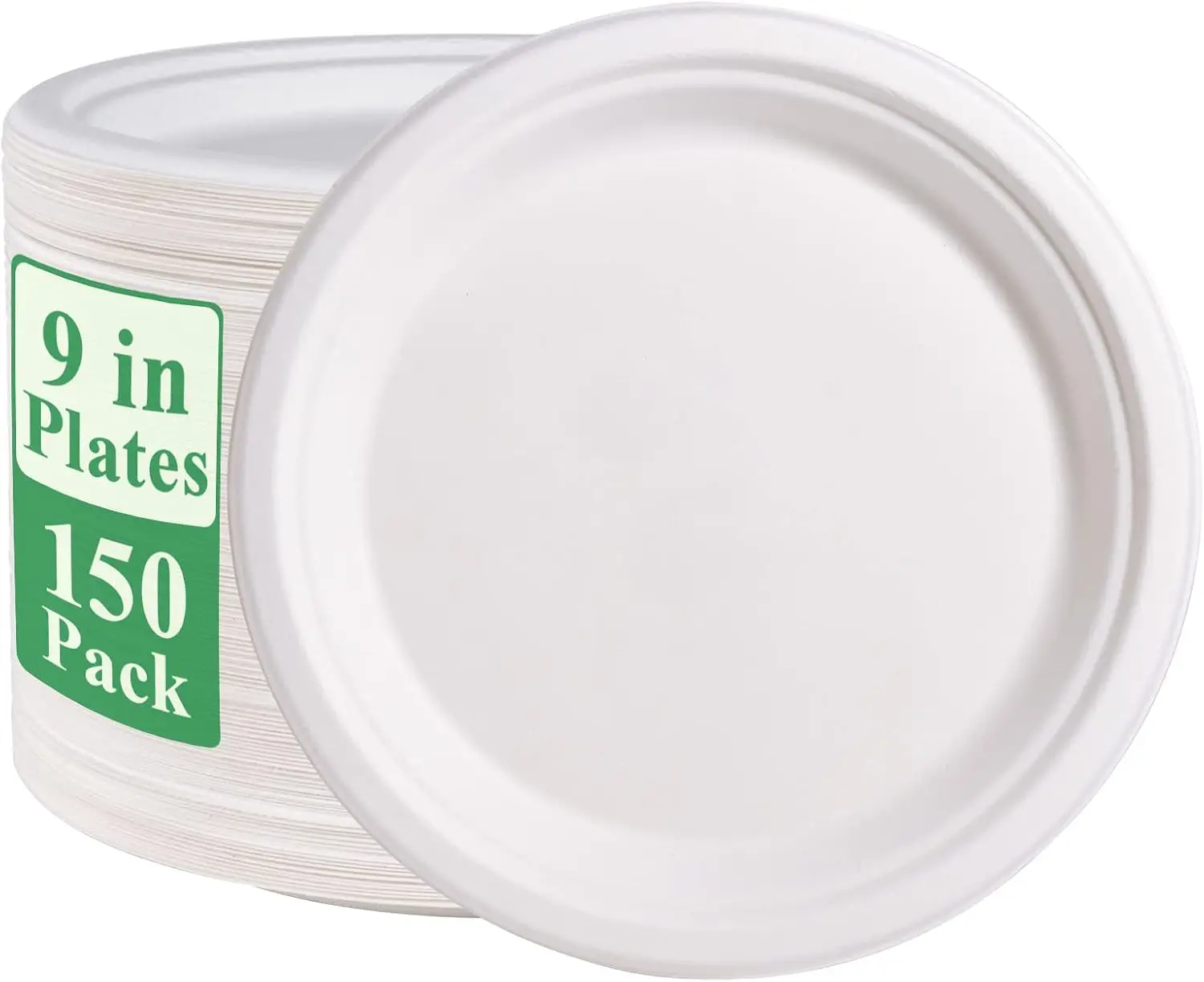 Paquete de 150 Platos de Papel Compostables de 9 Pulgadas, Platos Desechables Resistentes de Bagazo de Caña de Azúcar para Fiestas, Barbacoas y Picnics