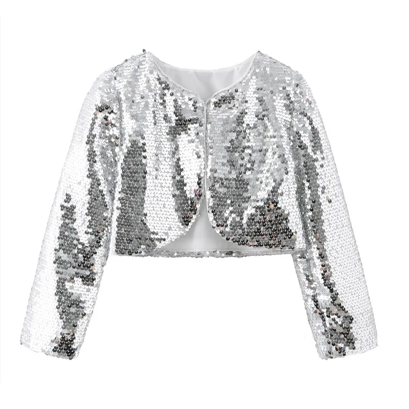 2023 Lente Herfst Kinderen Formele Kleding Meisjes Bovenkleding Prestaties Outfit Flash Pailletten Gastheer Model Catwalk Cape Jas