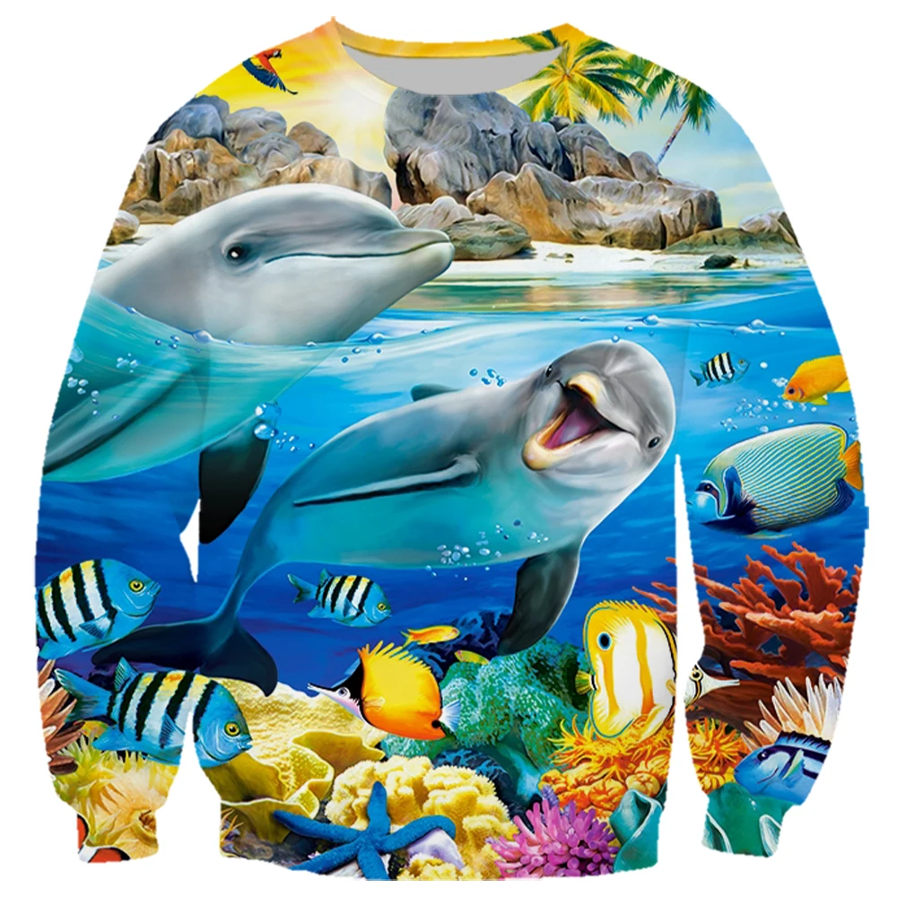 HX Marine Life Sweatshirts Funny Dolphins Coral Sea Island 3D Printed Hoodie Zip Coat Sportwear Adult Teens Streetwear S-7XL