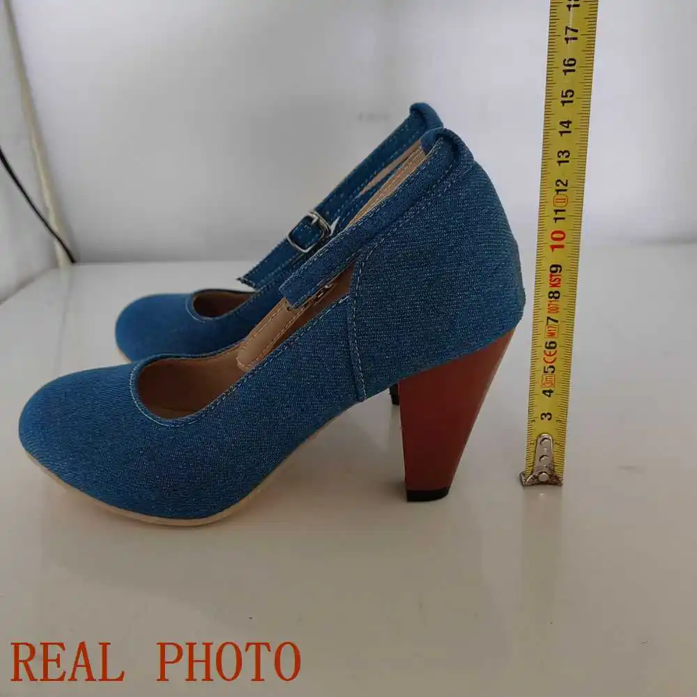 Reave Cat Women Pumps Pointed Toe 7.5cm Spike Heel Fabric Office Ankle Strap Fashion Design Party Big Size 46 47 48