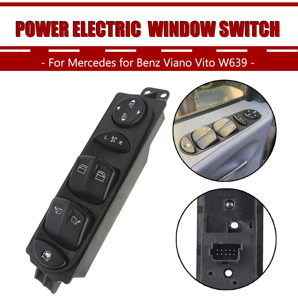 Master electric Power Window Control Switch for Mercedes Benz Viano Vito W639 A6395451313 ABS Car Black Window lock button