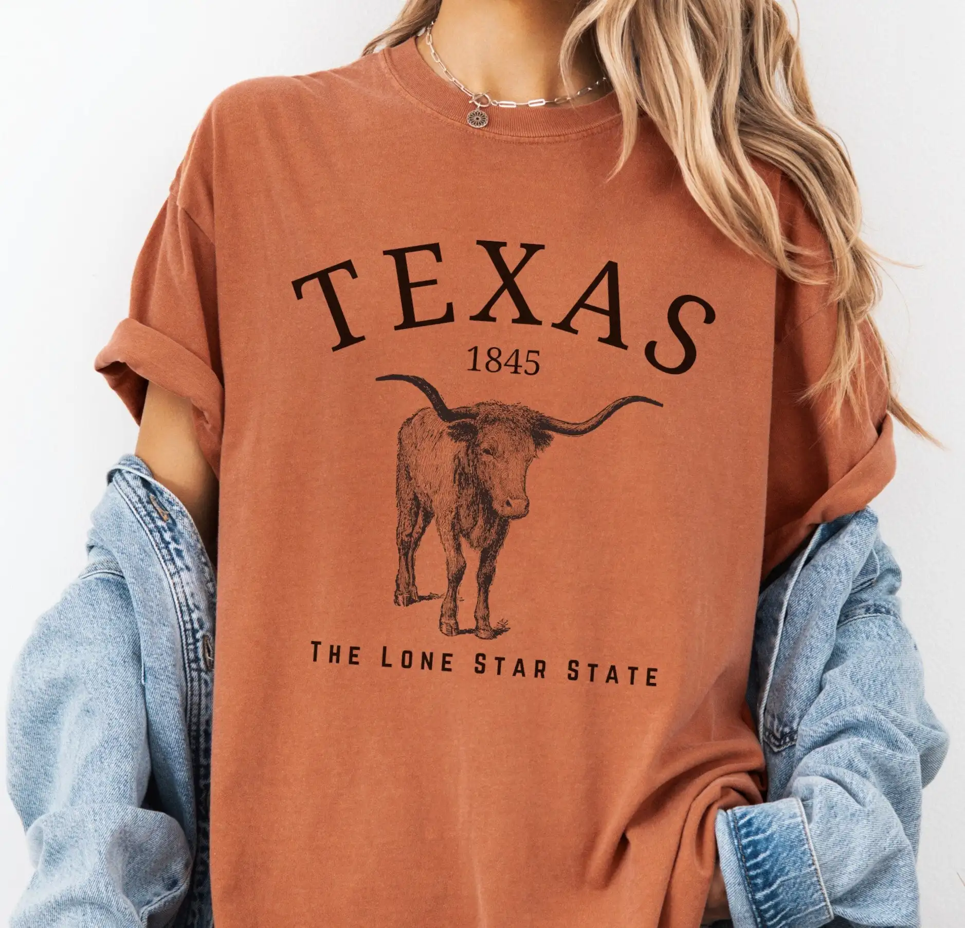 Texas Lone Star State T Shirt Longhorn Cattle