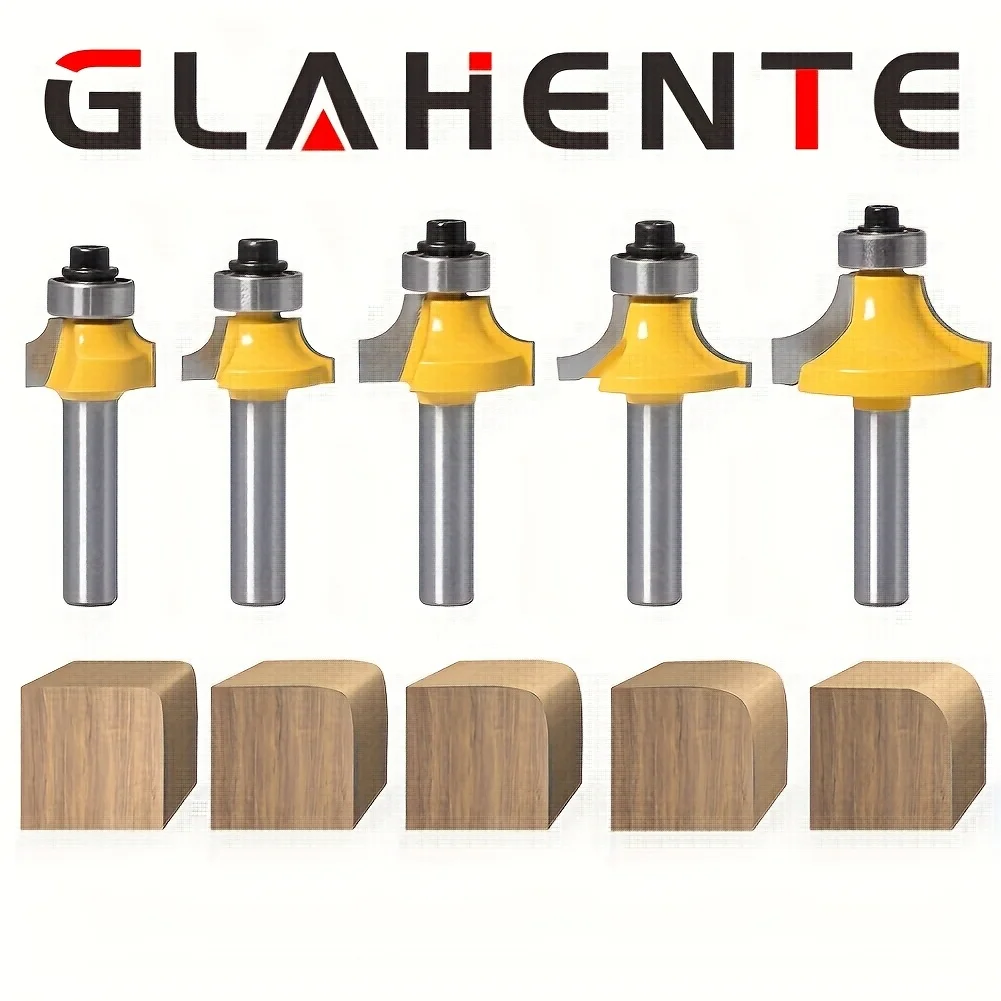 

‌5-Pc 8mm Shank Round Corner Cutters Set - Includes Reverse R-Radius End Mill & High-Grade Alloy Trimming Head for Woodworking‌