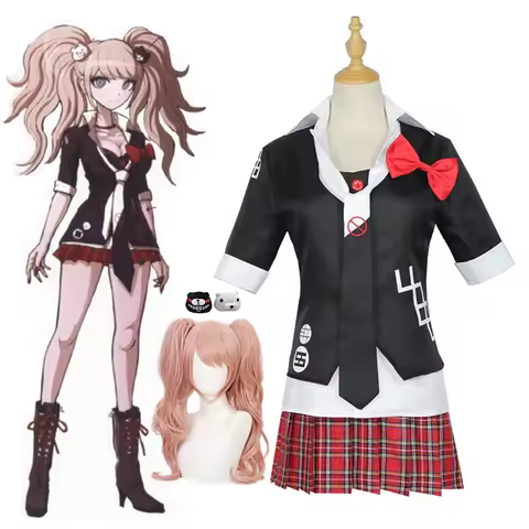 Danganronpa Enoshima Junko Cosplay Costume Wig Halloween Carnival Adult Anime Funny Costume Student Uniform Including Tie