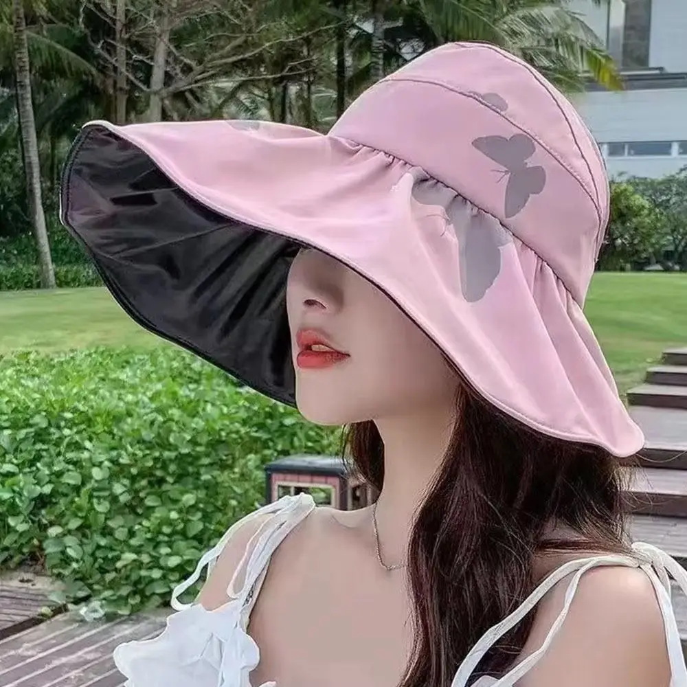Topi Matahari Visor Besar Perlindungan UV Topi Matahari Musim Panas Pinggiran Lebar Atas Kosong Topi Ember Tabir Surya Dapat Dilipat Tahan Panas Pantai