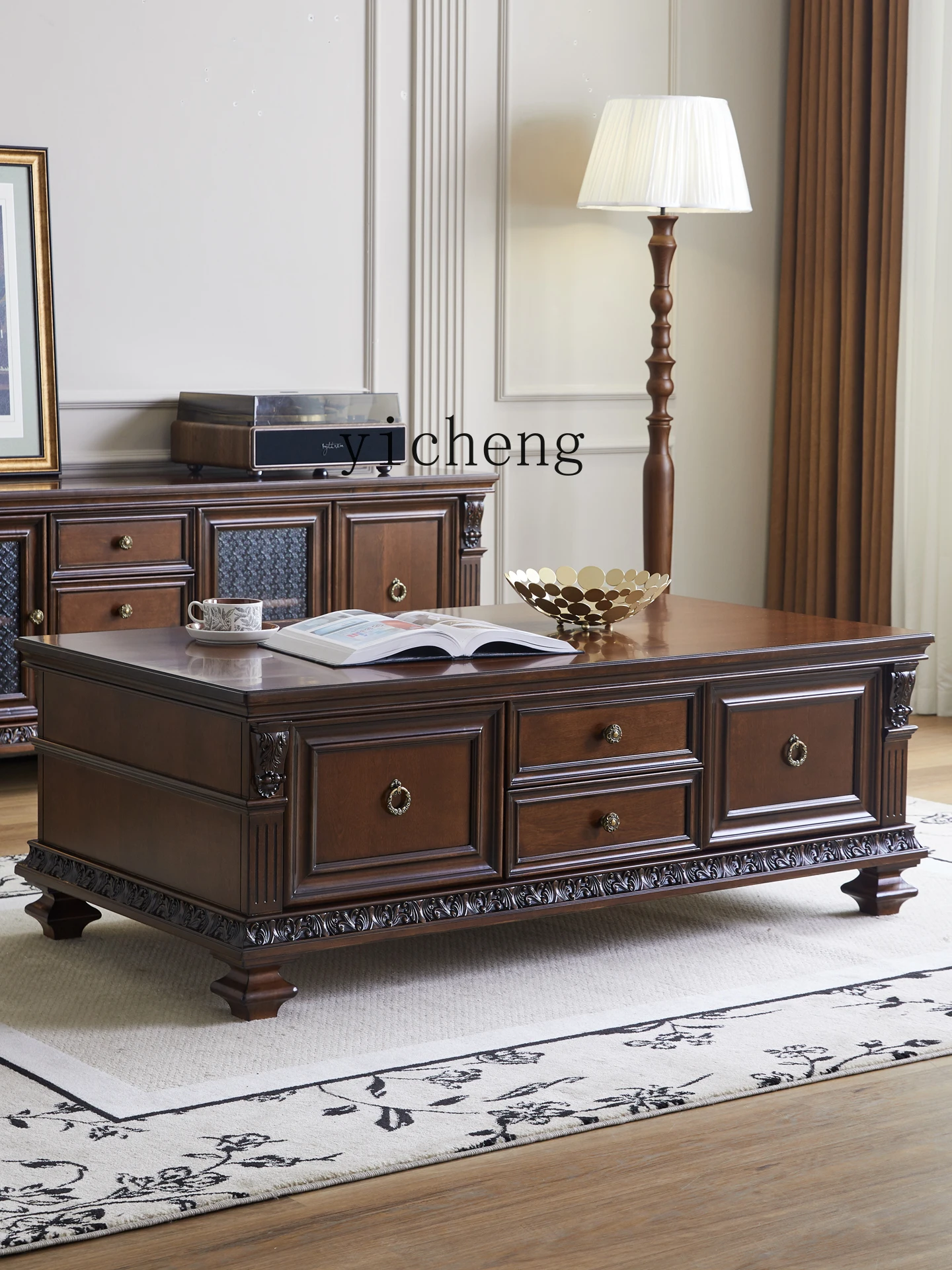 

LSL American Country Style Solid Wood Carved Light Luxury Multi-Drawer Living Room Furniture Set