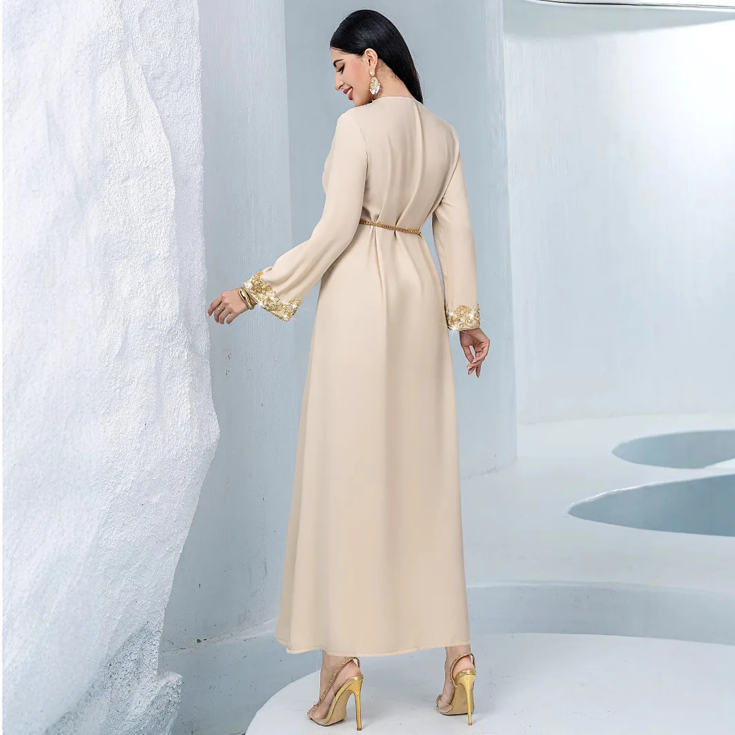 Moda Eid Mubarak Dubai Abayas Kobiety Muzułmańskie Długie Rękawy Maxi Sukienka Ramadan Jalabiya Kaftan Caftan Wieczór Marocain Femme Suknia