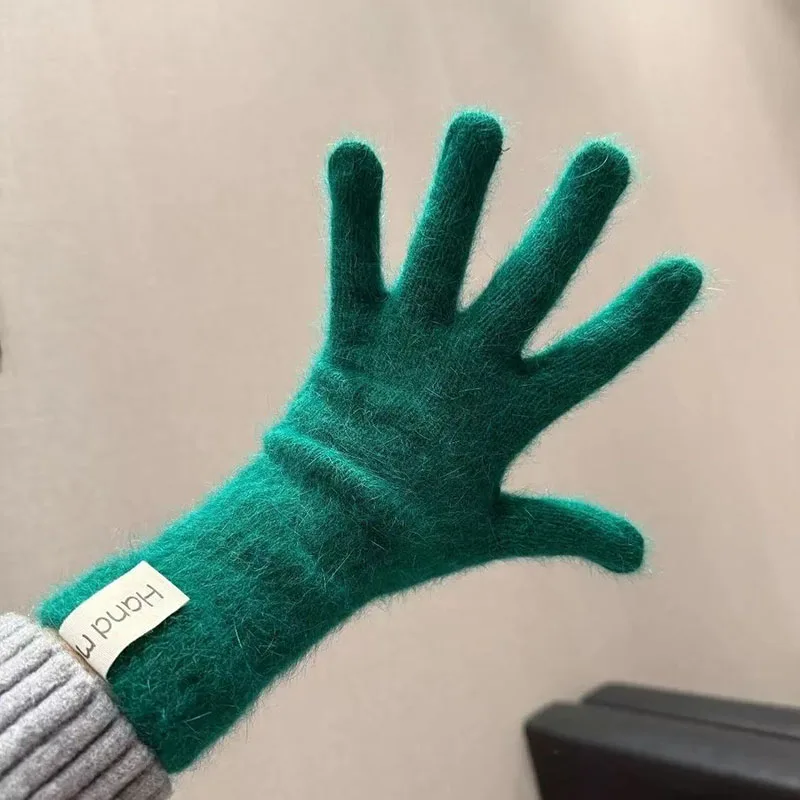 2026 NEW Winter Thermal Wool Knitting Full Finger Gloves For Women Korean Solid Color Long Gloves Driving Work Outdoor Mittens