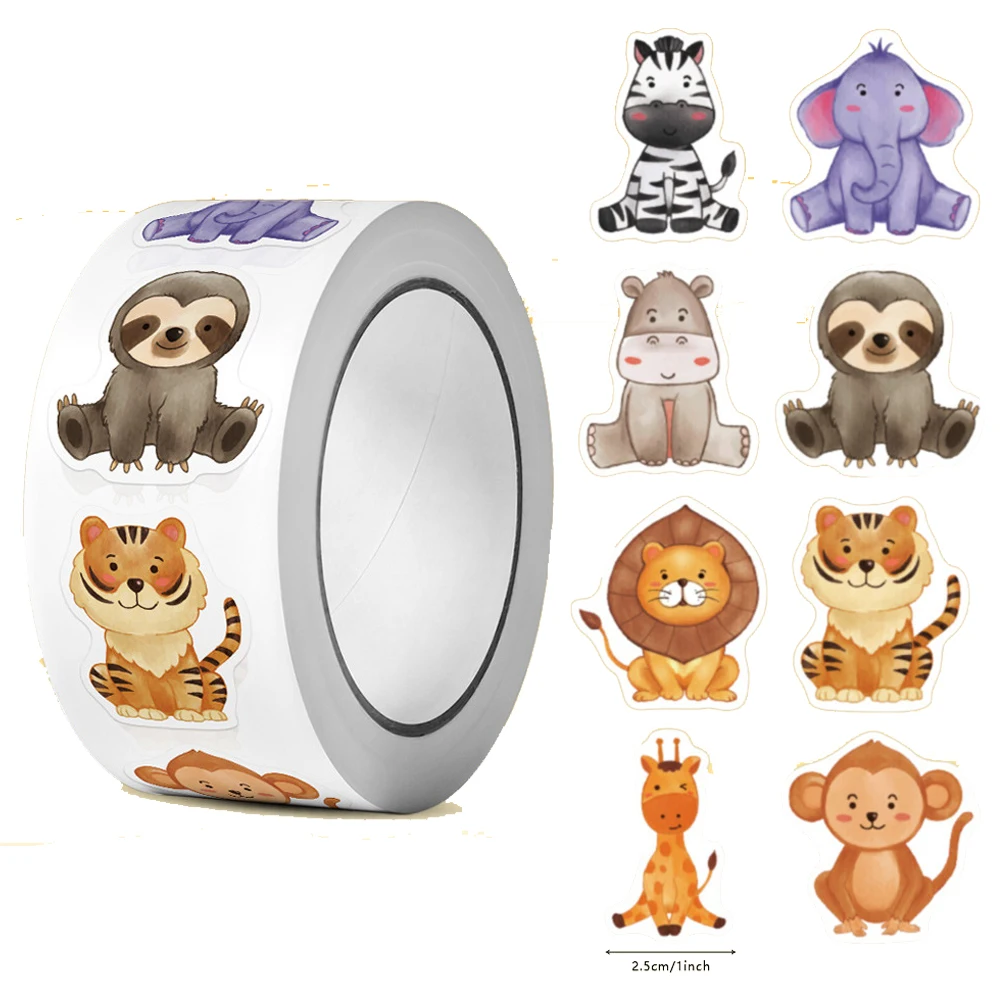 Heterotypic Grassland Animals Stickers 2.5cm/1.0'' Graffiti Game Art Label Learning Rewards, Adorn Gifts Tag Sticker 500Pcs/Roll