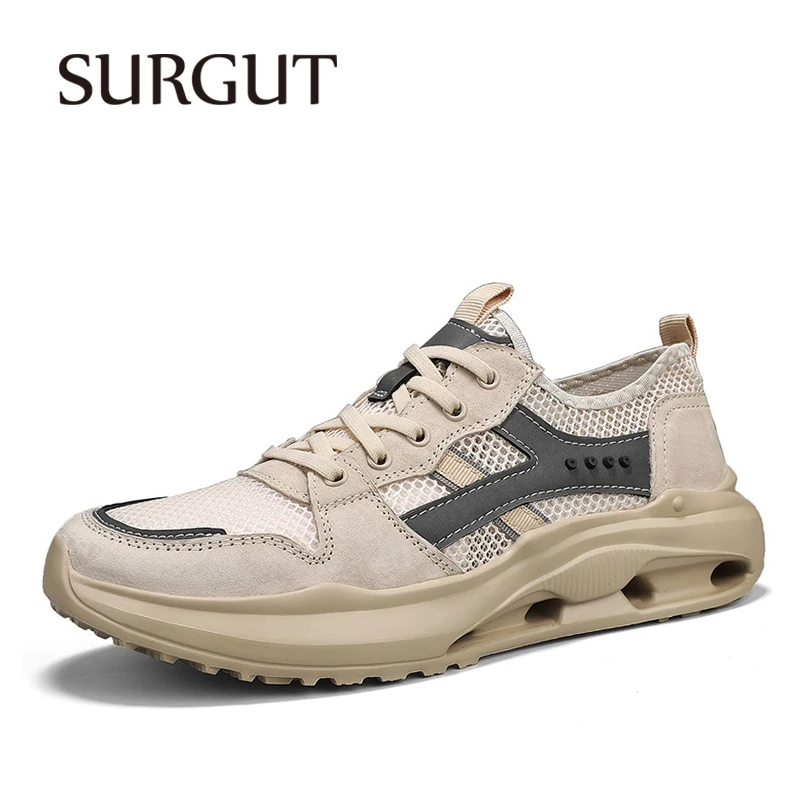 SURGUT Men Summer Outdoor Casual Loafers Shoes Breathable Plus Size Sneakers Fashion Handmade Mesh Casual Flat Men's Shoes