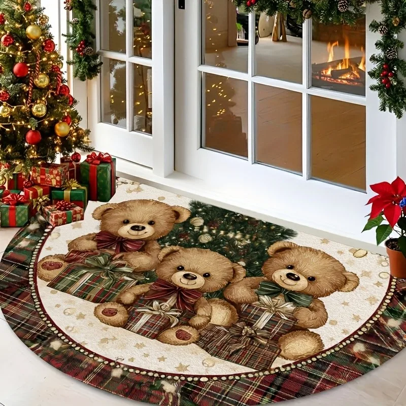 Luxury Baroque Half Round Doormat Red Peony Floral Semicircle Carpet For Living Room Bedroom Front Door Welcome Floor Mat New