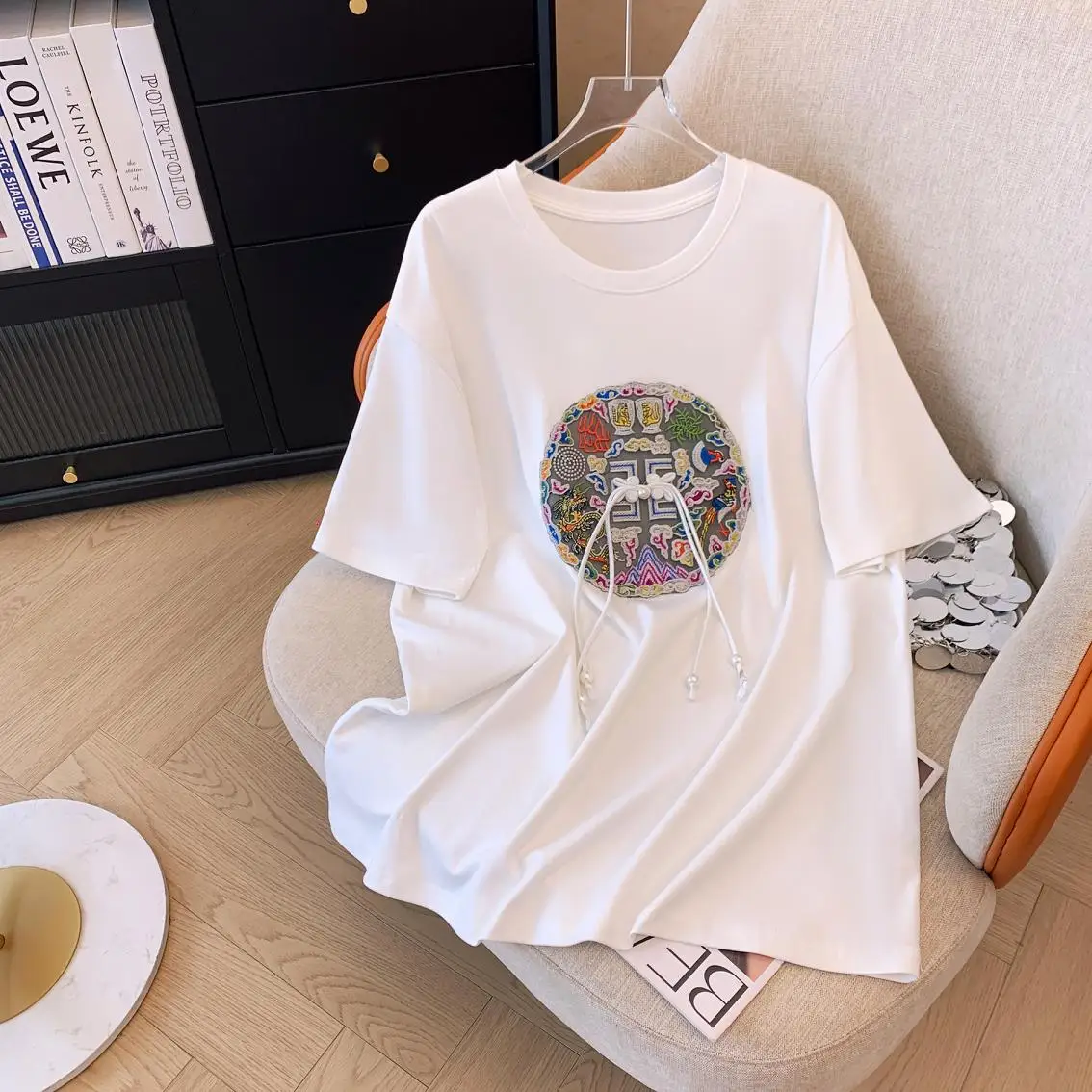 

Summer Short Sleeve Floral embroidery T-Shirts Women Basic Casual Tops Female Cozy Loose Cotton Tees 2024 Harajuku Shirt clothes