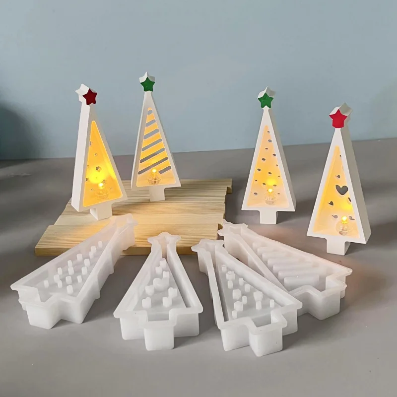 

4Pcs Christmas Tree Silicone Mold Set for DIY Epoxy Resin Dripping, Plaster Decor, and Holiday Candles - Festive Craft Making