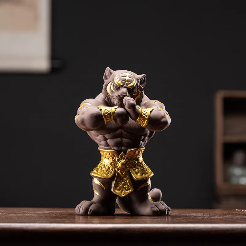 Creative Tiger Zisha Tea Pet Display Piece Personalized Animal Year of the Tiger Good Luck Charm Tea Table Decorations Tea Ce...