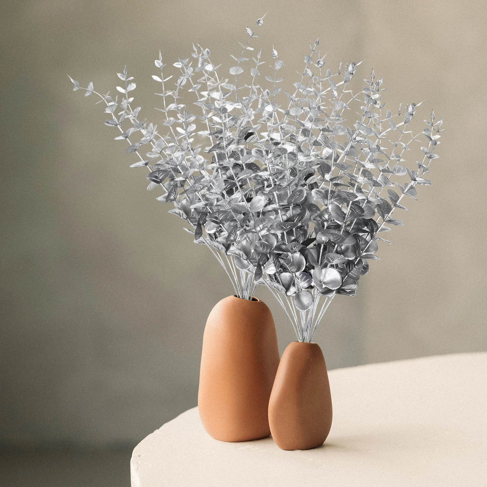

20Pcs Artificial Plastic Eucalyptus Leaves Realistic Stems Faux Greenery Wedding Vase Filler Home Decoration Wedding Eucalyptus