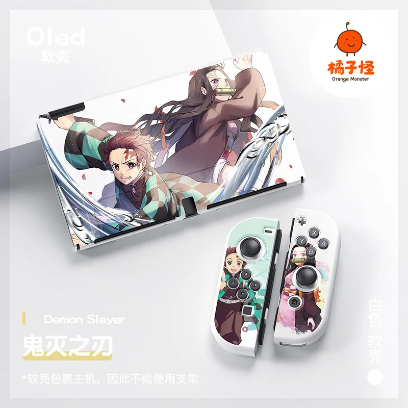 Demon Slayer Anime Figure Case for Nintendo Switch Game Oled Shell Split Silicone Protector Cover Compatible Charging Cradle