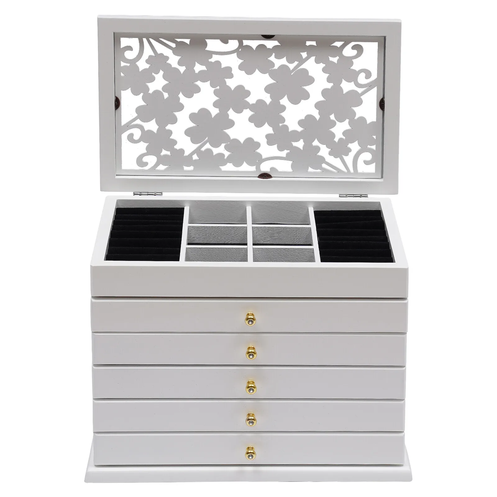 

Extra Large Four-Leaf Carved 6 Layers Wooden Jewelry Box Jewelry Case Cabinet Armoire Ring Necklacel Gift Storage Box Organizer