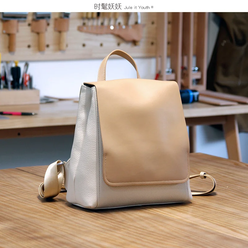 Chic Original Design Top Layer Cowhide Leather Women Backpack High Quality College Girl School Book Knapsack Rucksack Bag