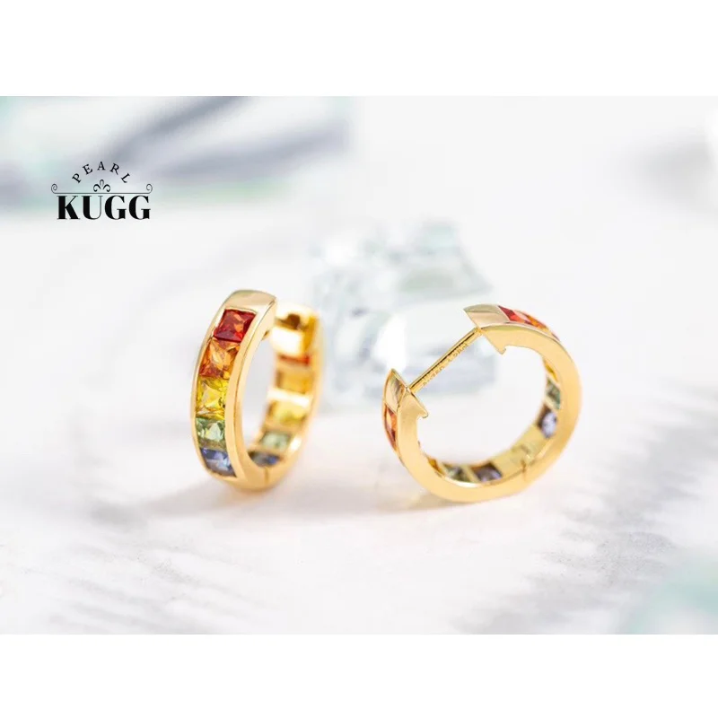 

Серьги KUGG из 100% 18-каратного желтого золота, роскошные элегантные серьги-кольца с натуральным сапфиром для женщин, высококачественные свадебные украшения