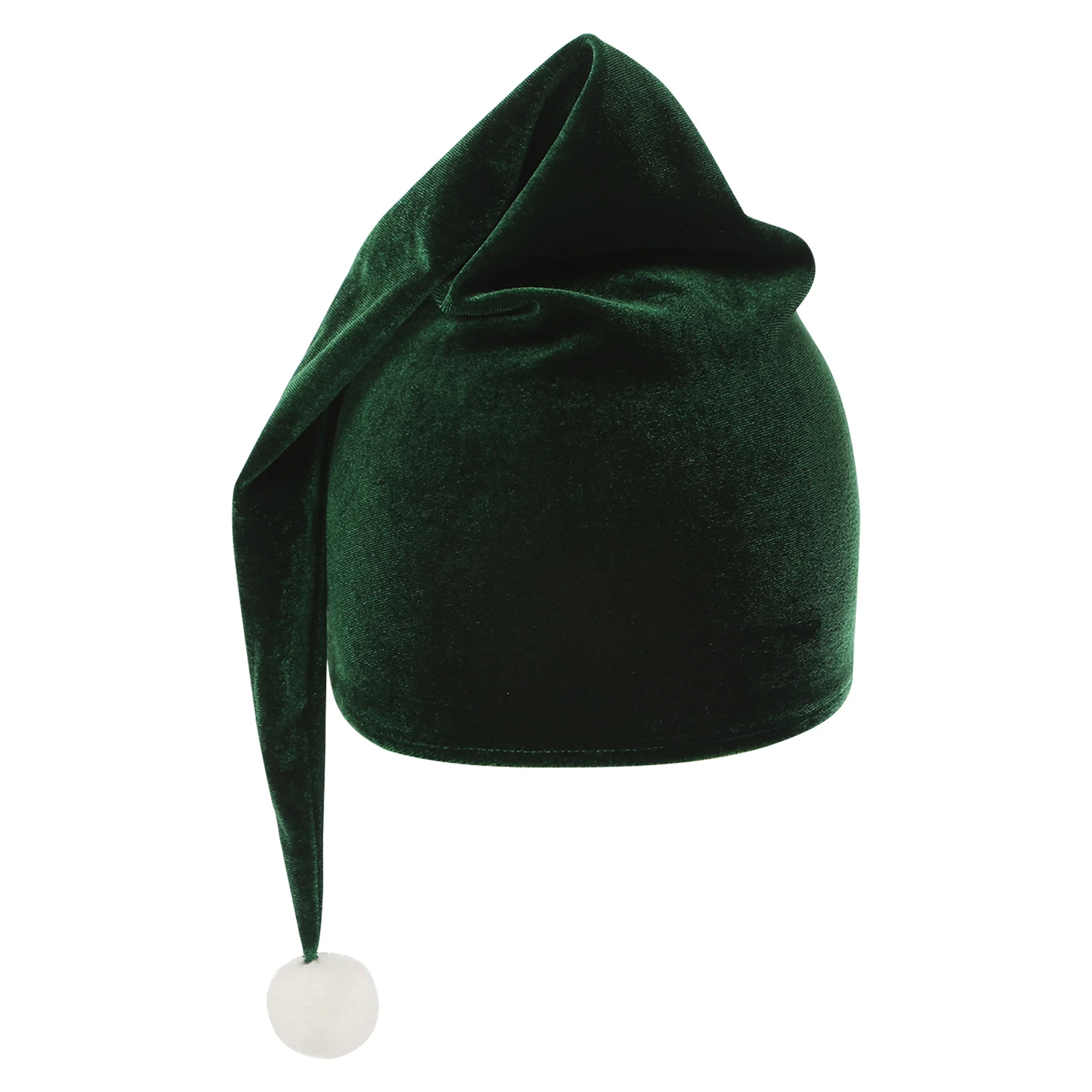 Women Christmas Fairy Elf Hat Headwear Green Velvet Hat White Pompom Long Hat for Xmas Party Dress Up Costumes Accessory