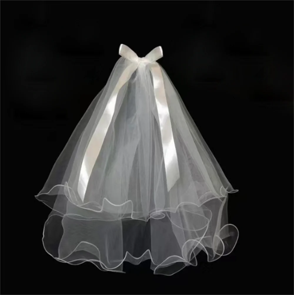 Princess Wedding Veil 2024 Tulle Ruffles Elbow Length For Bride Wedding Vestido De Noiva Custom Color White