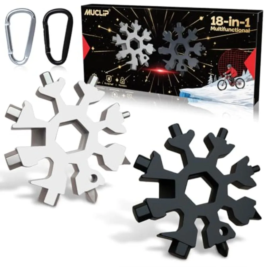 Pocket Snowflake Multi Tool Keychain, 18-in-1 Stainless Steel EDC Tool with Screwdriver, Wrench, Bottle Opener and Hex Tool, Gi