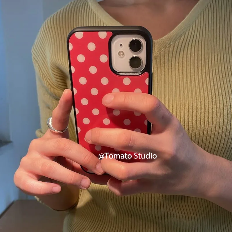 Coque de téléphone à pois blancs et motif de tomate rouge rétro coréen pour iPhone 18 17 16 15 14 13 12 11 PRO MAX XR XS 7 8 PLUS