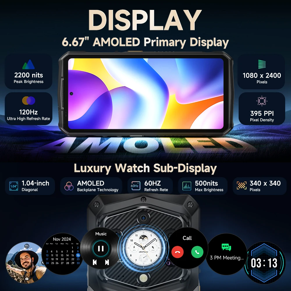Ulefone Armor 29 Ultra 5G AI Rugged Phone Dual Screen Dimensity 9300+21200mAh 120Hz 1TB ROM 64MP, NFC, Android 15 Smartphone