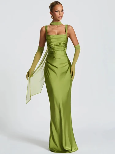 Mozision-Vestido largo de satén con espalda descubierta para mujer, vestido Sexy elegante con cuello Halter y hombros descubiertos, sin mangas, con cordones, ceñido al cuerpo, para fiesta y Club