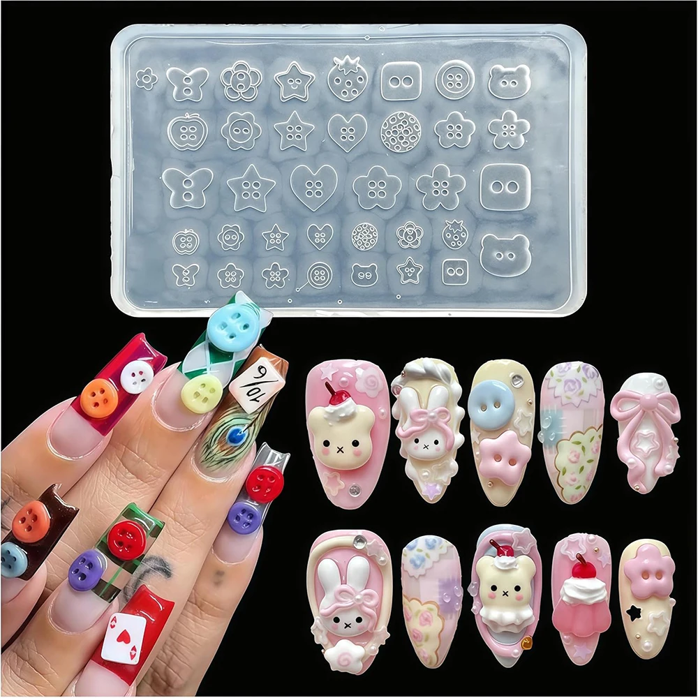 3Dボタンネイルアートモールドシリコンキュートネイルチャーム - Resin Art Template のレビューと価格