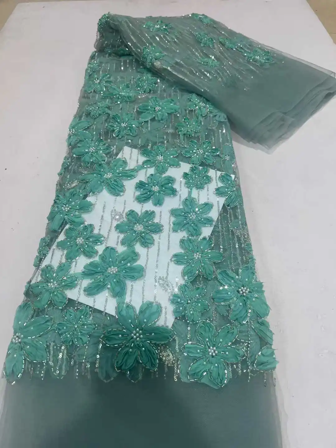 

African Lace Fabric 2025 Sequins Beaded Embroidery Groom Nigerian Bridal High Quality 3D French Lace Fabric For Wedding Dress