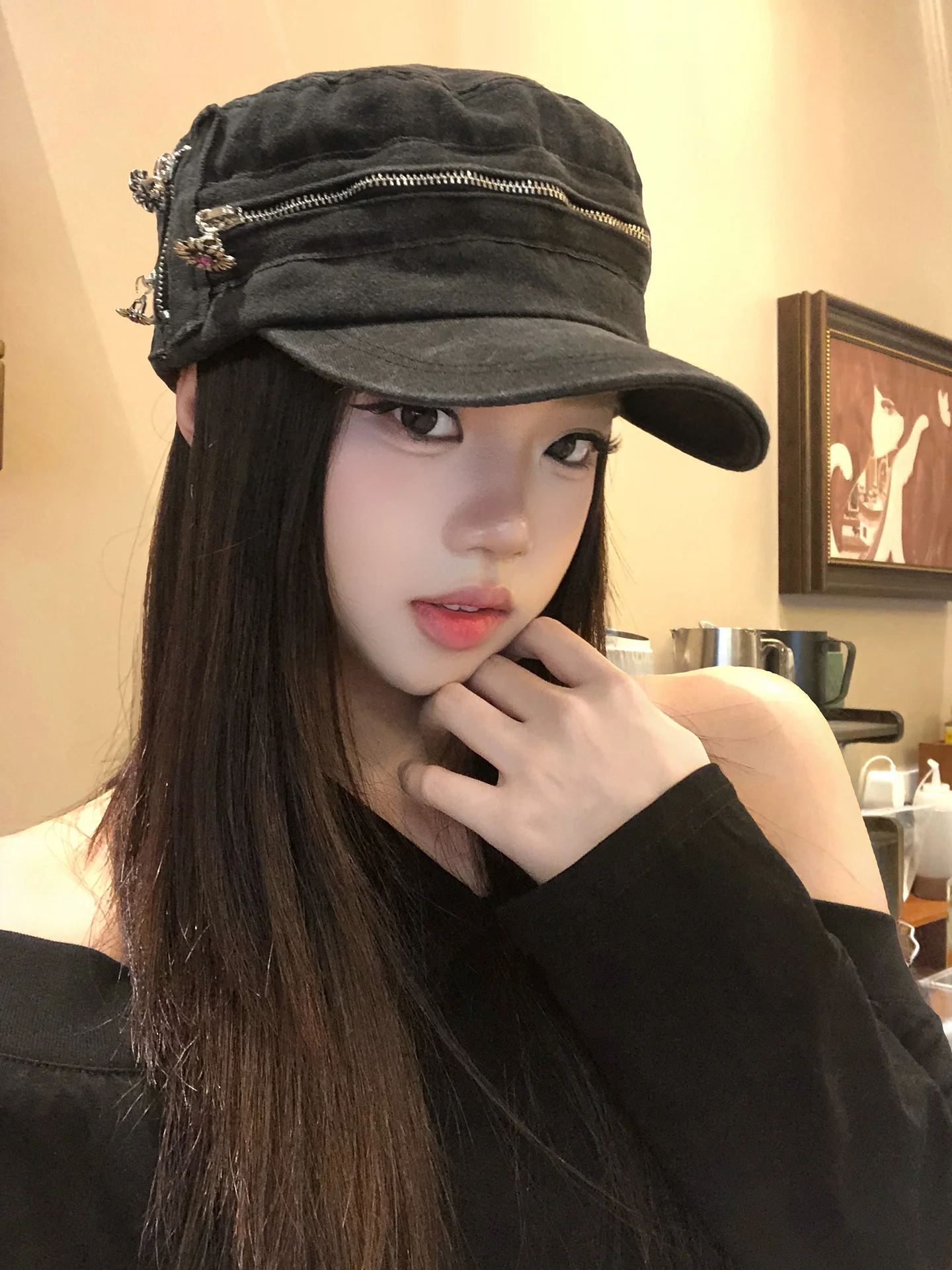 Retro Faux Leather Beret Hat Women's Small Face Flattering Flat Top Cap Casual Style Unadjustable Youth Suitable Beret