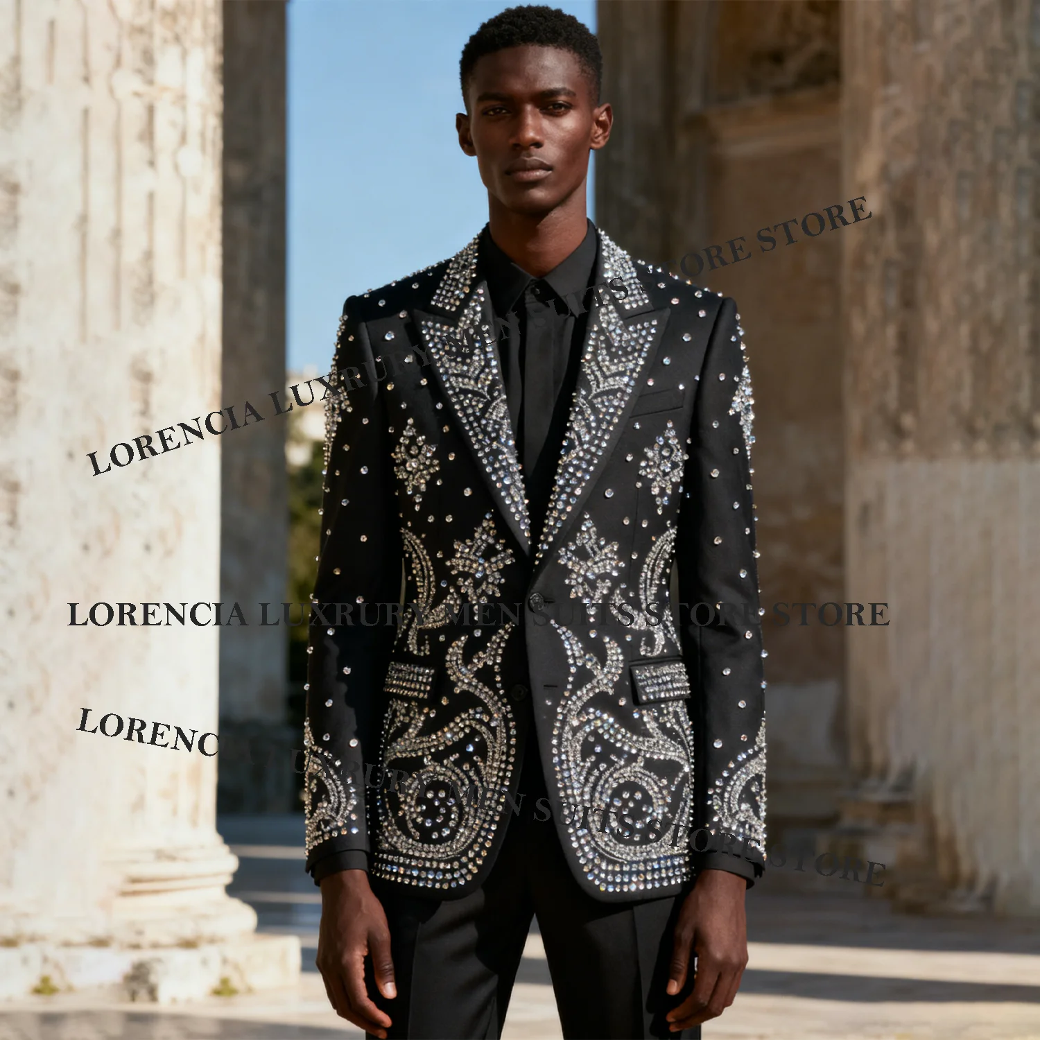 

Customized High-End Lapel Men 2 Pieces Suit Slim Fit Groom Sparkly Sports Tuxedos Wedding Tailcoat Diamond Jewelry Ropa homre