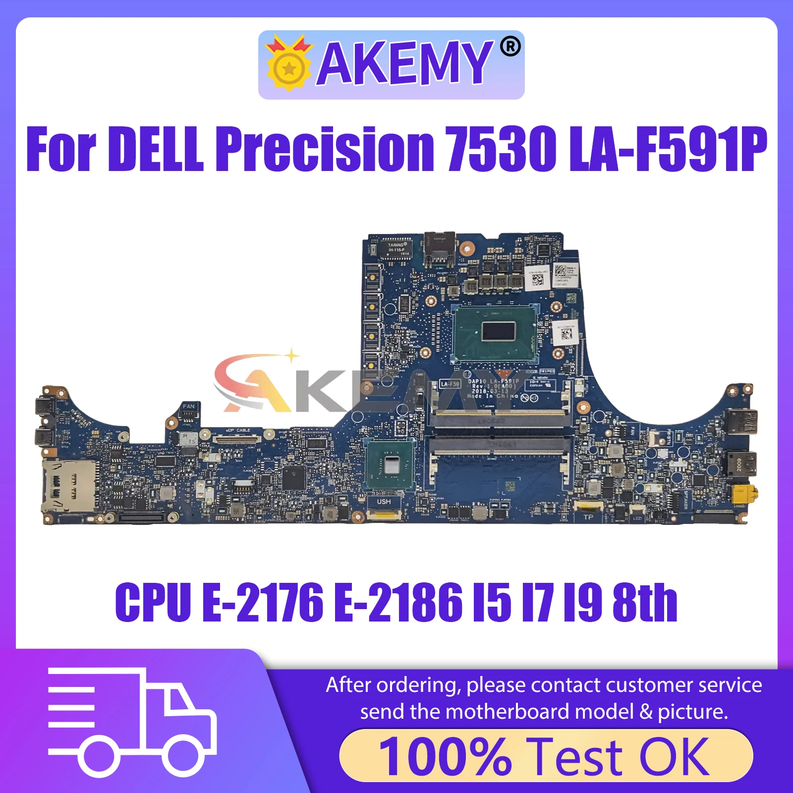 AKEMY LA-F591P Notebook Motherboard For Dell Precision 7530 2NRRM CN-02NRRM Laptop Mainboard with CPU E-2176 E-2186 I5 I7 I9 8th