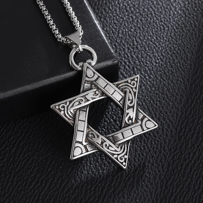 Colgante de estrella de David de Salmón de acero inoxidable, collar de estrella de seis puntas para hombre, joyería judía, regalo de Año Nuevo