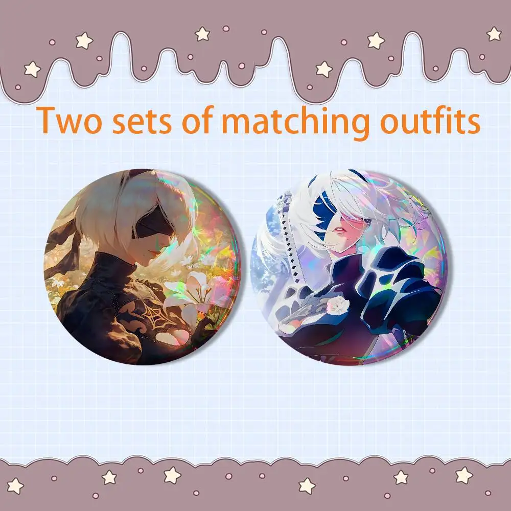 Silver hair YoRHa 2B NieR 2 piece set Pins Creativity Printed Pictures Text Metal Lapel Badges Brooches Jewelry Gift