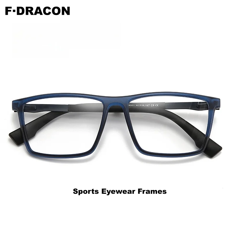 F·DRACON New TR90 Eyeframe Ultra Light Square Sports Glasses Frame for Men and Women, Casual Elastic Glasses Frame 6002