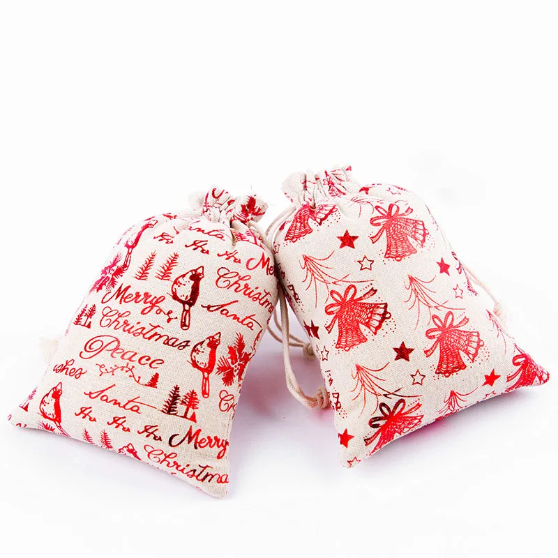 50pcs/lot 10*14 13*18cm Cotton Linen Drawstring Bags & Reusable Pouches For Christmas Party Gift Packaging Bag