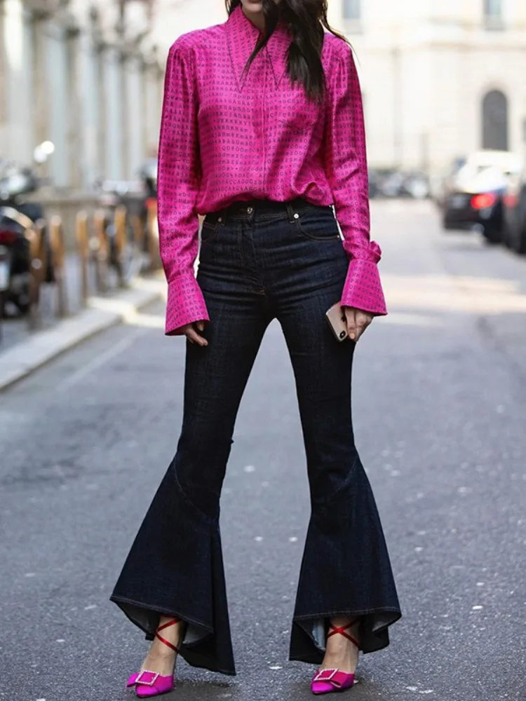 

2026 New Spring Fashion Women's Letter Printed Lapel Shirt Long Sleeves Loose Buttoned Casual Streetwear Blouses Tops