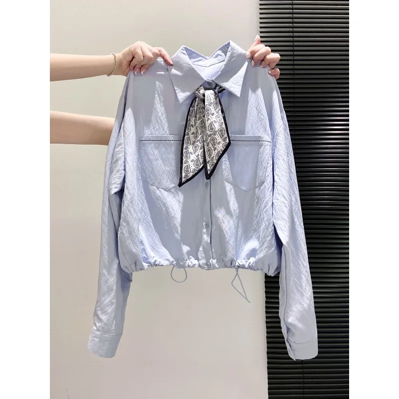 

Korean Long Sleeve Women's Fashionable Slim Fit ort Length Collar Top for Early Autumn E12783