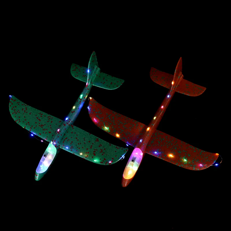 1 Set Outdoor Game Aircraft Model 24/48CM Foam Plane Kits Flying Glider Toy With LED Light Hand Throw Airplane Toys For Kids