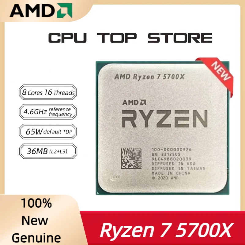 Procesador AMD Ryzen 7 5700X, CPU AMD R7 5700X de 8 Núcleos y 16 Subprocesos, 4.6GHz Desbloqueado, Socket AM4, CPU para Juegos, en Stock