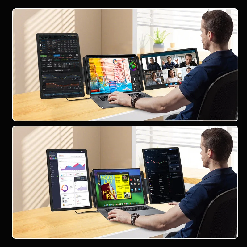 OEM Factory 14 15.6 Inch FHD IPS Rotate Dual Screen Display Triple LCD Portable Multi-Screen Laptop Extender Monitor