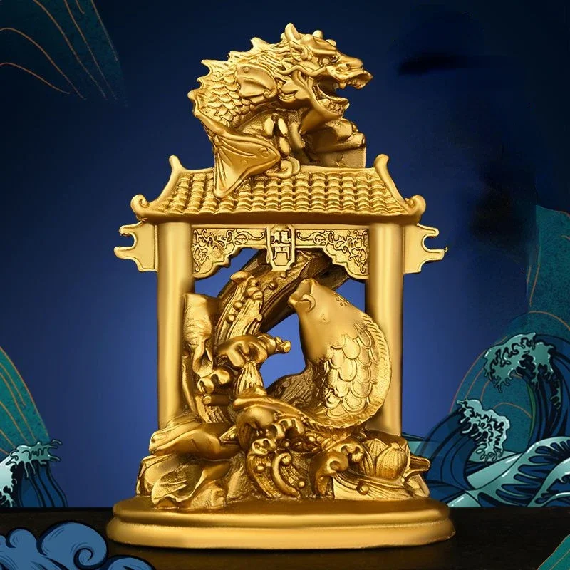 

Copper Feng Shui Dragon Fish Ornaments Carp Jumping Dragon Door Home Living Room Study Desktop Figurines