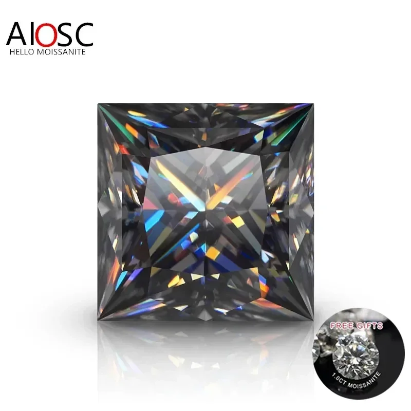 

AIOSC Princess Cut Loose Moissanite Stone Grey Color 0.6~6.0ct Gemstones Pass Diamond Tester with GRA Certificate Fine Jewelry