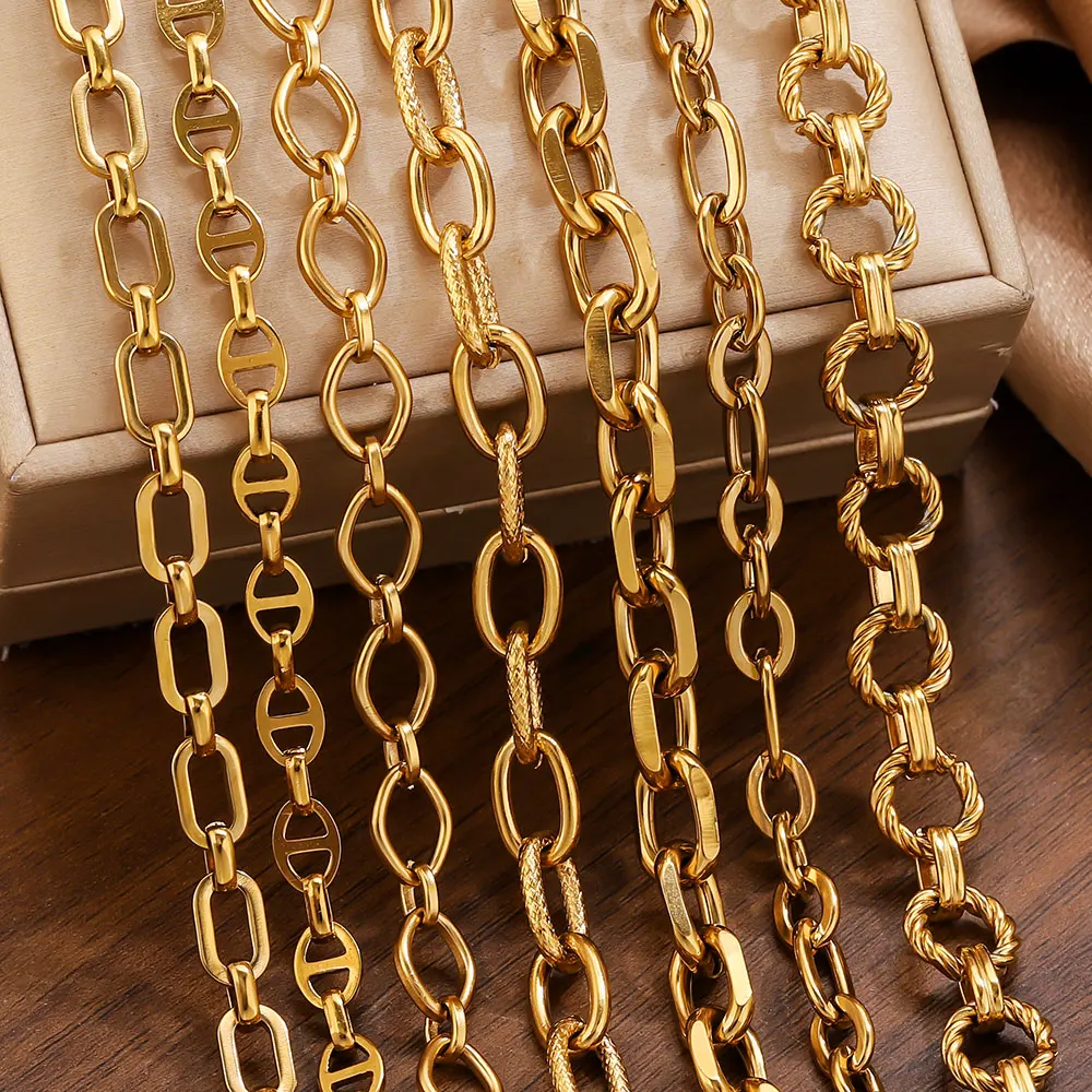 1meter Stainless Steel Large Chains Gold-plated NK Embossed Thread Cross for DIY Jewelry Making Accessories  Necklace Bracelet - view 6
