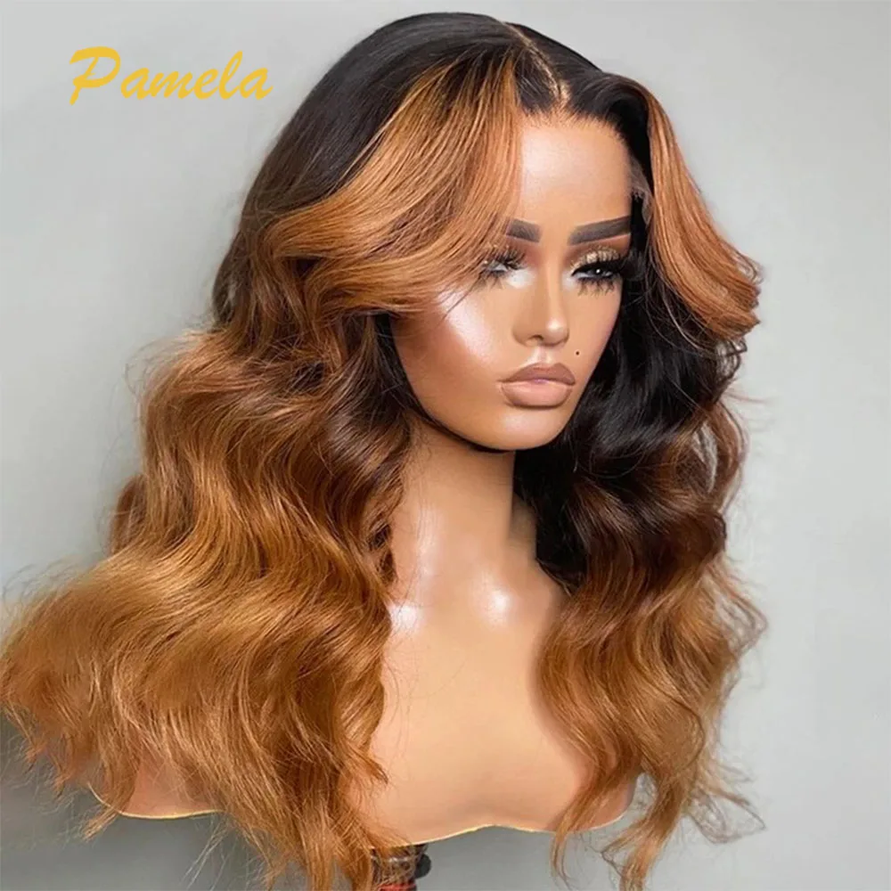 350 Density Body Wave Ombre 1B 27 Colored 5x5 HD Transparent Lace Closure Glueless Wigs Human Hair Preplucked Ready To Wear