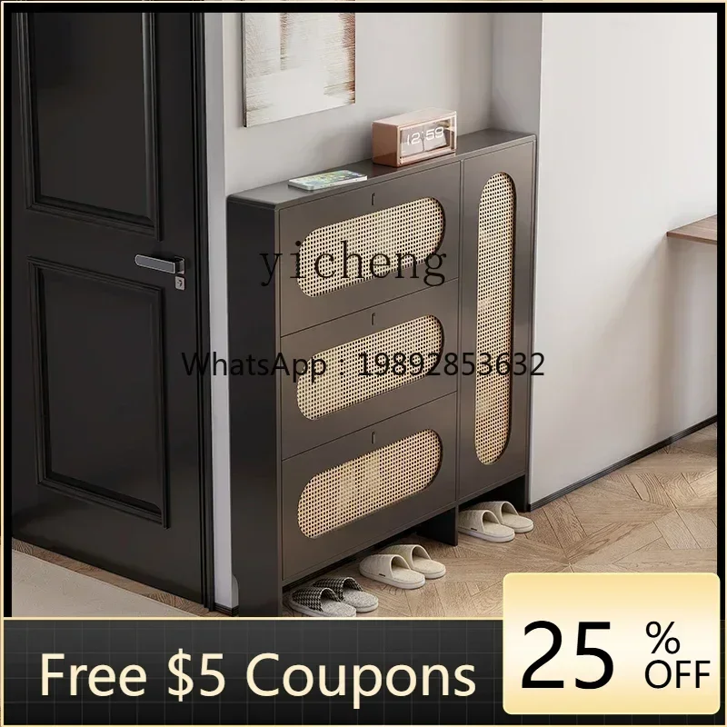 

ultra-thin shoe cabinet rattan-woven home retro tipping bucket retro extremely narrow French door home integrated